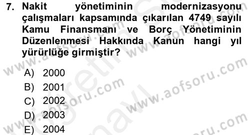 Kamu Mali Yönetimi Dersi 2017 - 2018 Yılı 3 Ders Sınavı 7. Soru