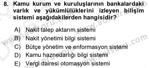 Kamu Mali Yönetimi Dersi 2017 - 2018 Yılı 3 Ders Sınav Soruları 8. Soru