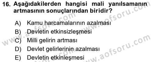 Kamu Mali Yönetimi Dersi 2017 - 2018 Yılı (Vize) Ara Sınav Soruları 16. Soru
