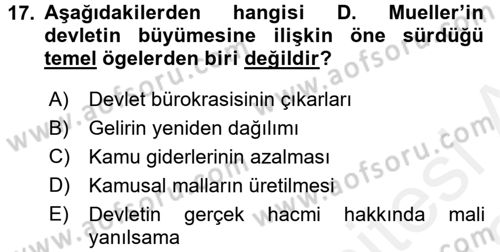 Kamu Mali Yönetimi Dersi 2017 - 2018 Yılı (Vize) Ara Sınav Soruları 17. Soru