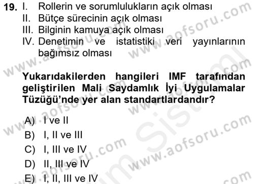 Kamu Mali Yönetimi Dersi 2017 - 2018 Yılı (Vize) Ara Sınav Soruları 19. Soru