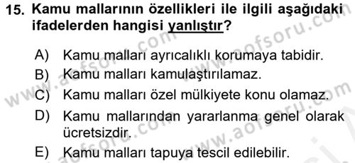 Kamu Mali Yönetimi Dersi 2017 - 2018 Yılı (Final) Dönem Sonu Sınav Soruları 15. Soru