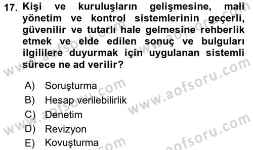 Kamu Mali Yönetimi Dersi 2017 - 2018 Yılı (Final) Dönem Sonu Sınavı 17. Soru