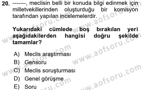 Kamu Mali Yönetimi Dersi 2017 - 2018 Yılı (Final) Dönem Sonu Sınav Soruları 20. Soru
