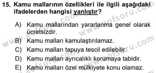 Kamu Mali Yönetimi Dersi 2018 - 2019 Yılı 3 Ders Sınav Soruları 15. Soru