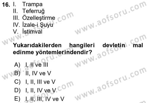 Kamu Mali Yönetimi Dersi 2018 - 2019 Yılı 3 Ders Sınav Soruları 16. Soru