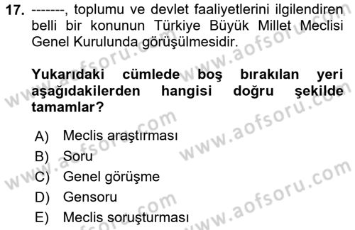 Kamu Mali Yönetimi Dersi 2018 - 2019 Yılı 3 Ders Sınav Soruları 17. Soru
