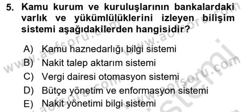 Kamu Mali Yönetimi Dersi 2018 - 2019 Yılı 3 Ders Sınav Soruları 5. Soru