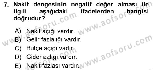 Kamu Mali Yönetimi Dersi 2018 - 2019 Yılı 3 Ders Sınav Soruları 7. Soru