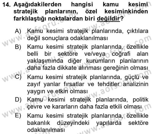 Kamu Mali Yönetimi Dersi 2018 - 2019 Yılı (Vize) Ara Sınav Soruları 14. Soru