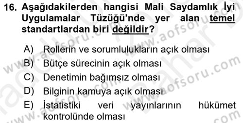Kamu Mali Yönetimi Dersi 2018 - 2019 Yılı (Vize) Ara Sınav Soruları 16. Soru