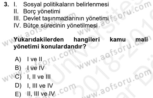 Kamu Mali Yönetimi Dersi 2018 - 2019 Yılı (Vize) Ara Sınav Soruları 3. Soru