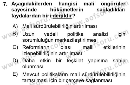 Kamu Mali Yönetimi Dersi 2018 - 2019 Yılı (Vize) Ara Sınav Soruları 7. Soru