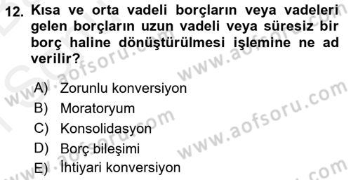 Kamu Mali Yönetimi Dersi 2018 - 2019 Yılı (Final) Dönem Sonu Sınav Soruları 12. Soru