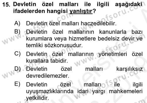 Kamu Mali Yönetimi Dersi 2018 - 2019 Yılı (Final) Dönem Sonu Sınav Soruları 15. Soru
