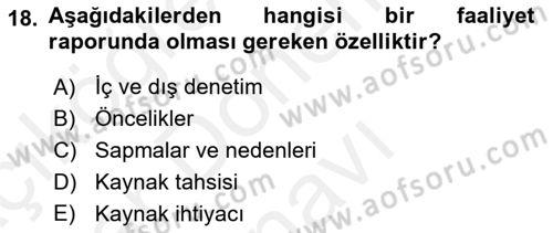Kamu Mali Yönetimi Dersi 2018 - 2019 Yılı (Final) Dönem Sonu Sınav Soruları 18. Soru