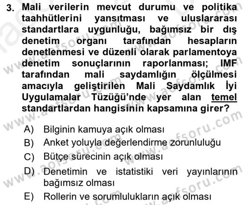 Kamu Mali Yönetimi Dersi 2018 - 2019 Yılı (Final) Dönem Sonu Sınavı 3. Soru