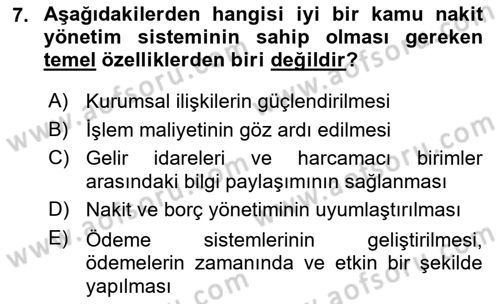 Kamu Mali Yönetimi Dersi 2018 - 2019 Yılı (Final) Dönem Sonu Sınav Soruları 7. Soru