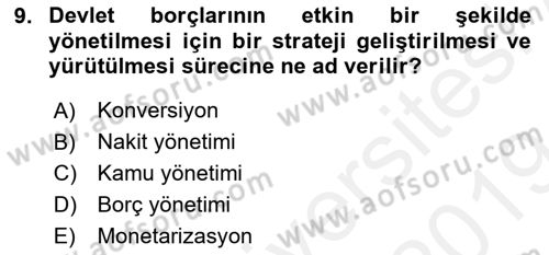 Kamu Mali Yönetimi Dersi 2018 - 2019 Yılı (Final) Dönem Sonu Sınav Soruları 9. Soru