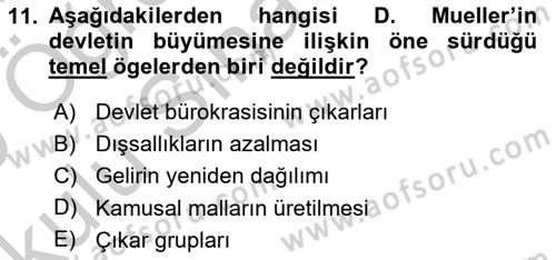 Kamu Mali Yönetimi Dersi 2018 - 2019 Yılı Yaz Okulu Sınavı 11. Soru