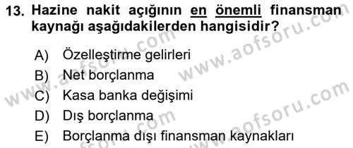 Kamu Mali Yönetimi Dersi 2018 - 2019 Yılı Yaz Okulu Sınavı 13. Soru