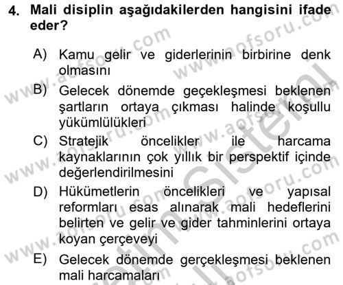 Kamu Mali Yönetimi Dersi 2018 - 2019 Yılı Yaz Okulu Sınavı 4. Soru