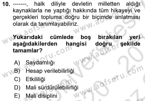 Kamu Mali Yönetimi Dersi 2020 - 2021 Yılı Yaz Okulu Sınav Soruları 10. Soru