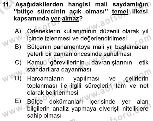 Kamu Mali Yönetimi Dersi 2020 - 2021 Yılı Yaz Okulu Sınav Soruları 11. Soru