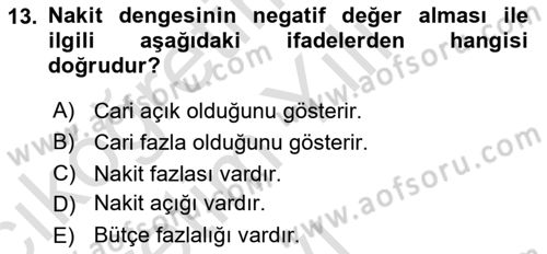 Kamu Mali Yönetimi Dersi 2020 - 2021 Yılı Yaz Okulu Sınav Soruları 13. Soru