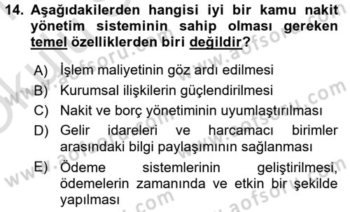 Kamu Mali Yönetimi Dersi 2020 - 2021 Yılı Yaz Okulu Sınav Soruları 14. Soru