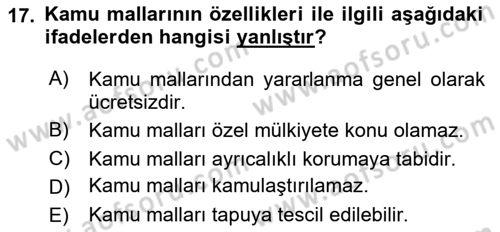 Kamu Mali Yönetimi Dersi 2020 - 2021 Yılı Yaz Okulu Sınav Soruları 17. Soru