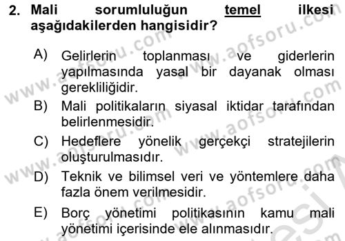 Kamu Mali Yönetimi Dersi 2020 - 2021 Yılı Yaz Okulu Sınav Soruları 2. Soru
