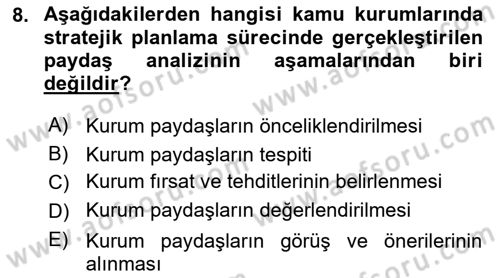 Kamu Mali Yönetimi Dersi 2020 - 2021 Yılı Yaz Okulu Sınav Soruları 8. Soru