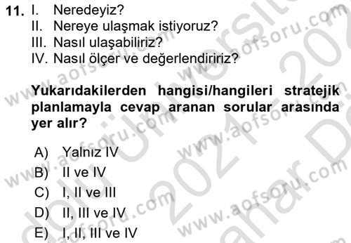 Kamu Mali Yönetimi Dersi 2021 - 2022 Yılı (Vize) Ara Sınav Soruları 11. Soru