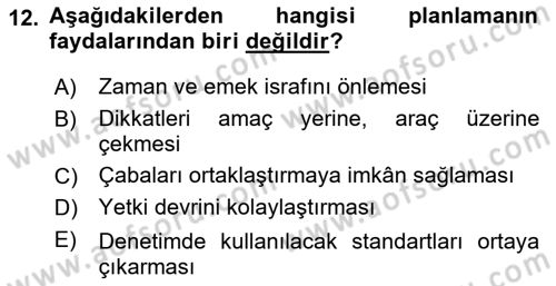 Kamu Mali Yönetimi Dersi 2021 - 2022 Yılı (Vize) Ara Sınav Soruları 12. Soru