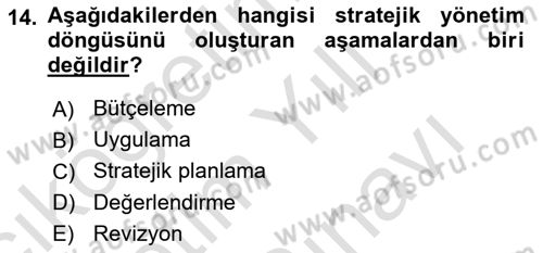Kamu Mali Yönetimi Dersi 2021 - 2022 Yılı (Vize) Ara Sınav Soruları 14. Soru
