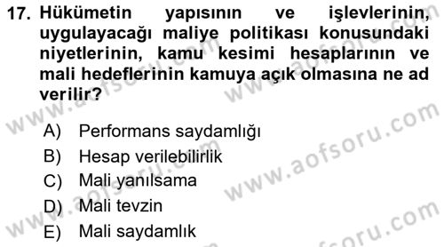 Kamu Mali Yönetimi Dersi 2021 - 2022 Yılı (Vize) Ara Sınav Soruları 17. Soru