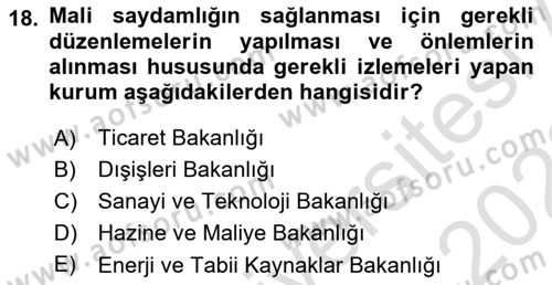 Kamu Mali Yönetimi Dersi 2021 - 2022 Yılı (Vize) Ara Sınav Soruları 18. Soru