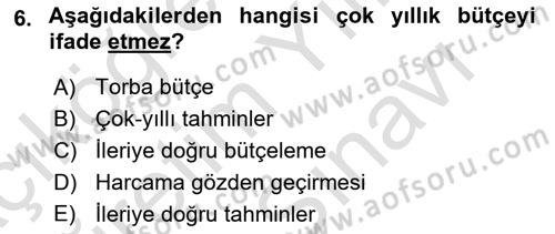 Kamu Mali Yönetimi Dersi 2021 - 2022 Yılı (Vize) Ara Sınav Soruları 6. Soru