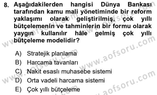 Kamu Mali Yönetimi Dersi 2021 - 2022 Yılı (Vize) Ara Sınav Soruları 8. Soru