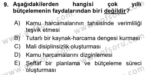 Kamu Mali Yönetimi Dersi 2021 - 2022 Yılı (Vize) Ara Sınav Soruları 9. Soru