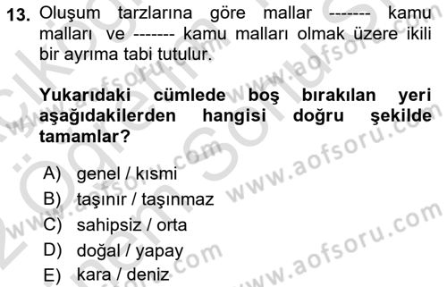 Kamu Mali Yönetimi Dersi 2021 - 2022 Yılı (Final) Dönem Sonu Sınav Soruları 13. Soru