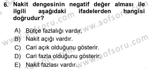 Kamu Mali Yönetimi Dersi 2021 - 2022 Yılı (Final) Dönem Sonu Sınav Soruları 6. Soru