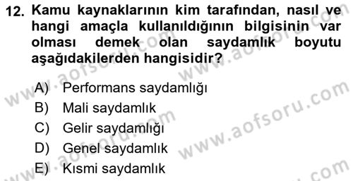 Kamu Mali Yönetimi Dersi 2021 - 2022 Yılı Yaz Okulu Sınav Soruları 12. Soru