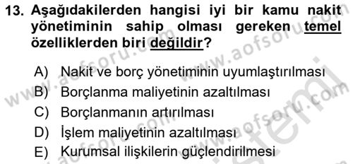 Kamu Mali Yönetimi Dersi 2021 - 2022 Yılı Yaz Okulu Sınav Soruları 13. Soru