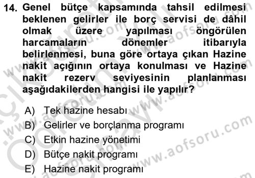 Kamu Mali Yönetimi Dersi 2021 - 2022 Yılı Yaz Okulu Sınav Soruları 14. Soru