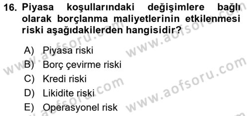 Kamu Mali Yönetimi Dersi 2021 - 2022 Yılı Yaz Okulu Sınav Soruları 16. Soru