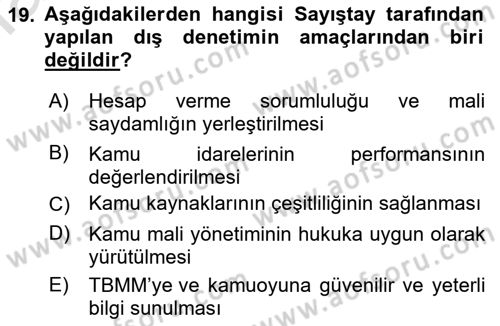 Kamu Mali Yönetimi Dersi 2021 - 2022 Yılı Yaz Okulu Sınav Soruları 19. Soru