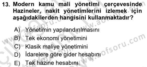 Kamu Mali Yönetimi Dersi 2022 - 2023 Yılı Yaz Okulu Sınav Soruları 13. Soru