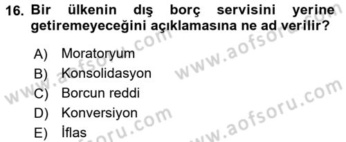 Kamu Mali Yönetimi Dersi 2022 - 2023 Yılı Yaz Okulu Sınav Soruları 16. Soru